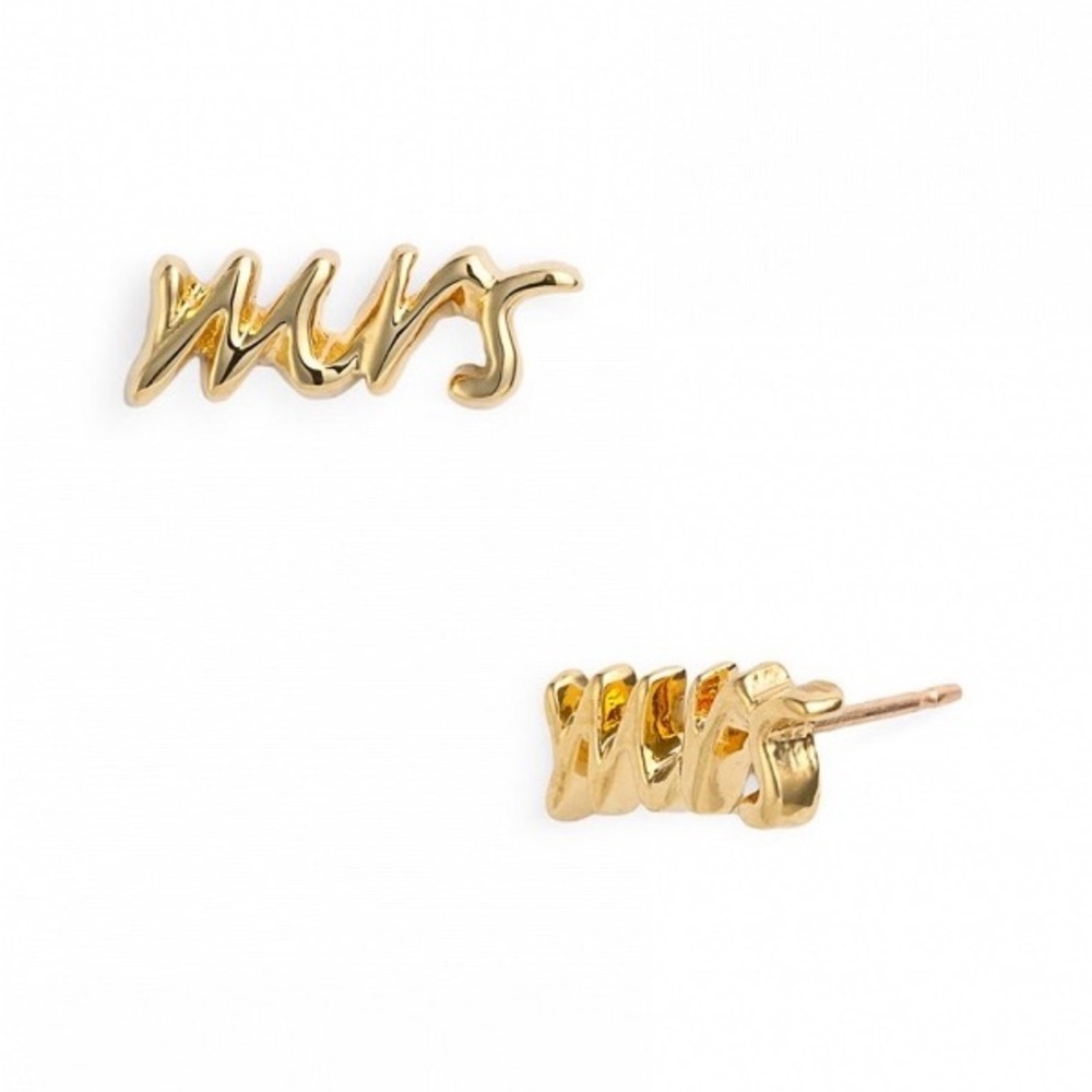 Kate Spade “Say Yes” Mrs. Earrings Gold Studs